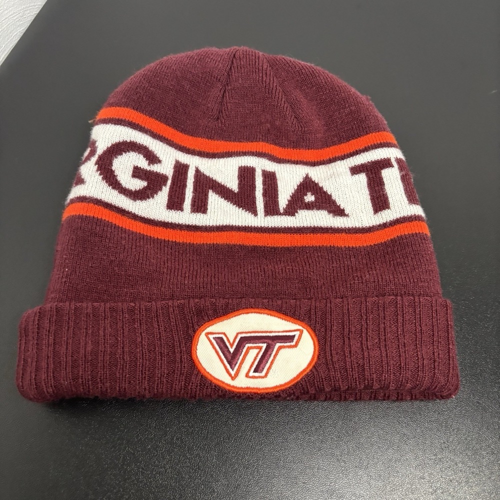 Virginia Tech Nike Beanie Hat VT Hokies OSFM Maroon Football Spellout Patch